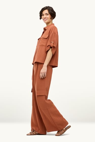 Women - Cargo trousers - high waist - wide leg - orange