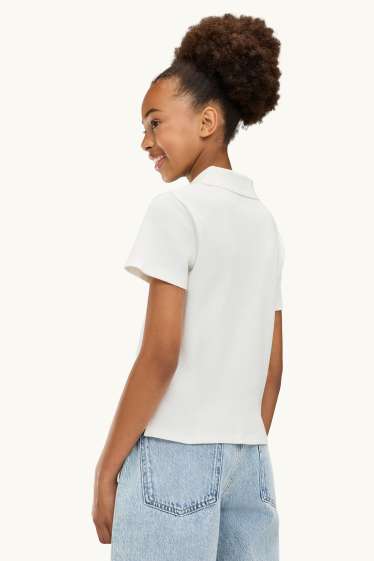 Kinderen: meisjes - Poloshirt - geribd - wit