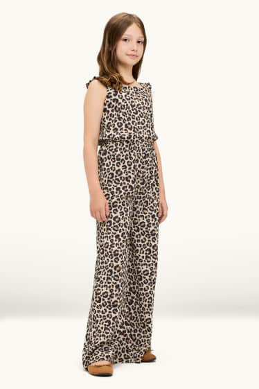 Kinder Mädchen - Jumpsuit - Leo-Print - schwarz / beige