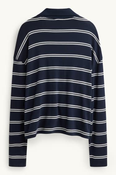 Femei - Tricou cu mânecă lungă cu decolteu în V - regular fit - cu dungi - albastru închis / alb