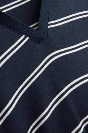 Femei - Tricou cu mânecă lungă cu decolteu în V - regular fit - cu dungi - albastru închis / alb
