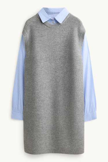 Dona - Vestit de punt de mitja - straight fit - estil 2 en 1 - gris jaspiat