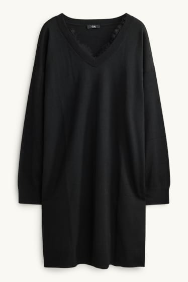 Femei - Rochie din tricot cu decolteu în V - straight fit - negru