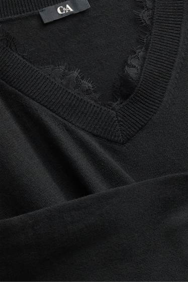 Femei - Rochie din tricot cu decolteu în V - straight fit - negru