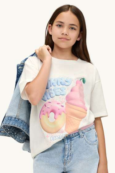 Kinder Mädchen - Eiscreme - Kurzarmshirt - weiss
