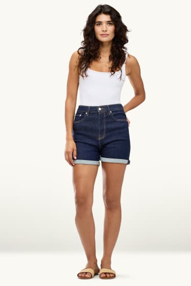Damen - Mom Shorts - High Waist - jeansblau