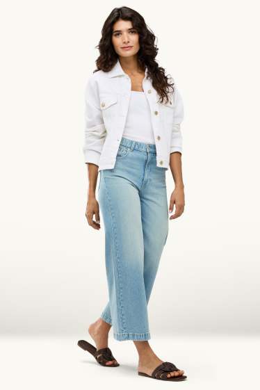 Dames - Kortere wide leg jeans - mid waist - jeanslichtblauw