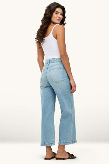 Dames - Kortere wide leg jeans - mid waist - jeanslichtblauw