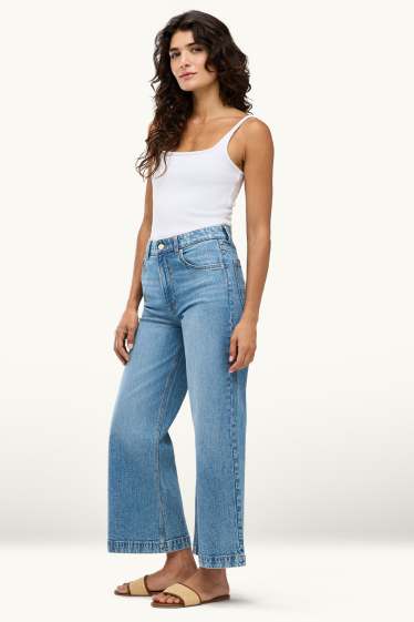 Damen - Crop Wide Leg Jeans - Mid Waist - helljeansblau