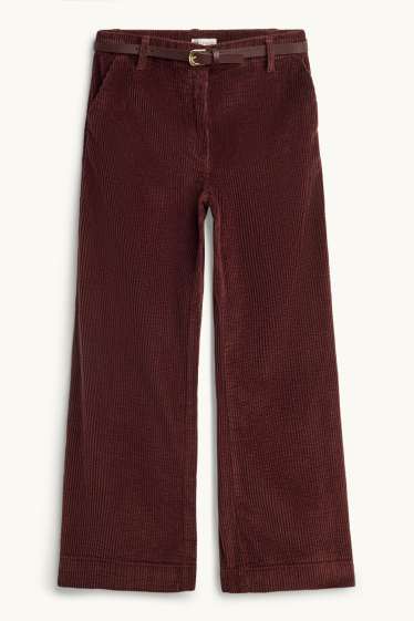 Children Girls - Corduroy trousers with belt - bordeaux