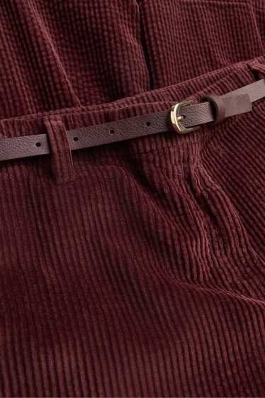 Children Girls - Corduroy trousers with belt - bordeaux