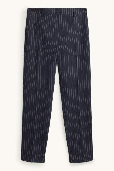 Dámské - Plátěné kalhoty - mid waist - tapered fit - pruhované - tmavomodrá/bílá