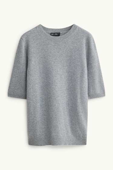 Damen - Kaschmir-Strickpullover - kurzarm - grau-melange