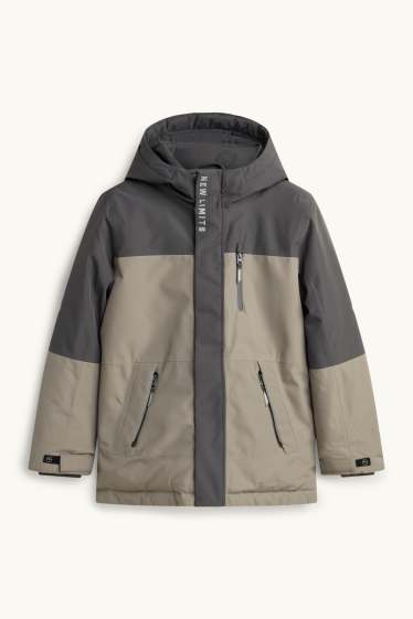 Kinder Jungen - Regenjacke mit Kapuze - gefüttert - wasserdicht - khaki