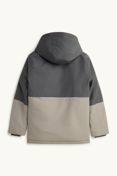 Kinder Jungen - Regenjacke mit Kapuze - gefüttert - wasserdicht - khaki