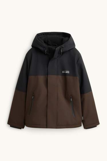 Kinder Jungen - Jacke mit Kapuze - gefüttert - wasserabweisend - grau / braun
