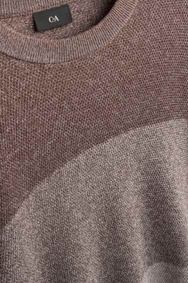 Herren - Pullover - gestreift - strukturiert - braun-melange