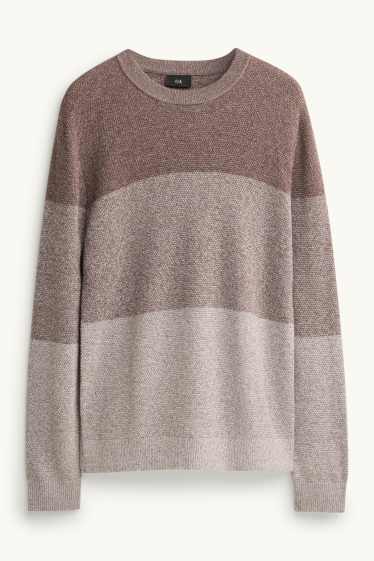 Herren - Pullover - gestreift - strukturiert - braun-melange