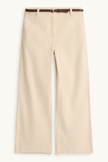 Kinderen: meisjes - Broek van corduroy, met riem - beige / bruin