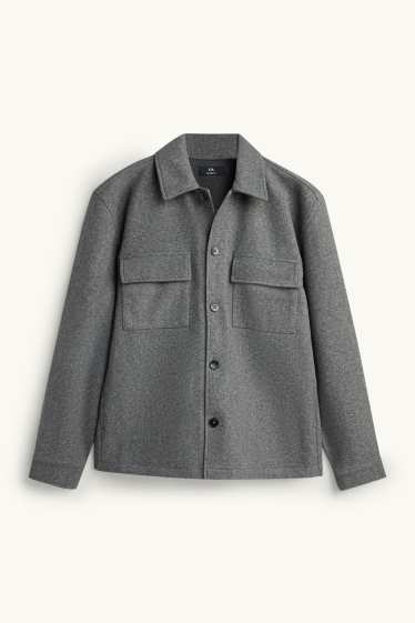 Pánské - Košilová bunda - relaxed fit - kent - šedá-žíhaná