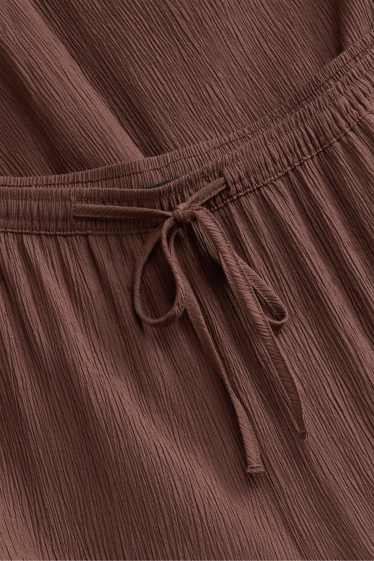 Donna - Pantaloni - vita media - gamba larga - marrone scuro