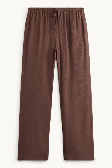 Donna - Pantaloni - vita media - gamba larga - marrone scuro