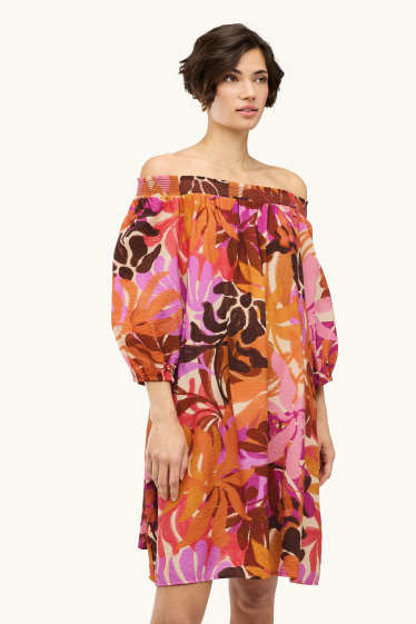 Damen - Kleid - Viskose-Mix - gemustert - orange