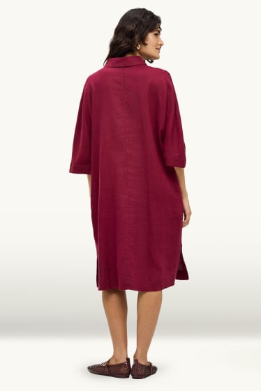 Dames - Linnen jurk - straight fit - donkerrood