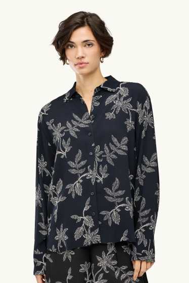 Damen - Bluse - geblümt - schwarz