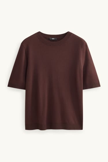 Damen - Strickpullover - kurzarm - dunkelbraun