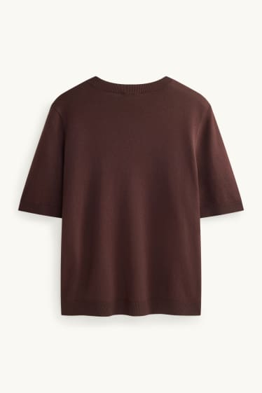 Damen - Strickpullover - kurzarm - dunkelbraun