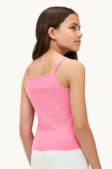Enfants filles - Lot de 2 - fleur et coquillage - haut - finition côtelée - blanc / rose