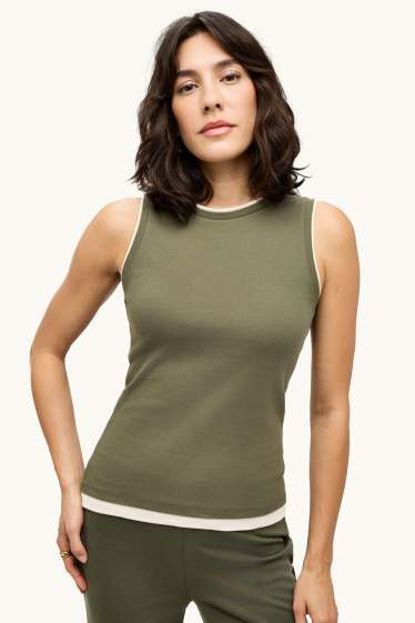 Femmes - Haut - look 2-en-1 - kaki