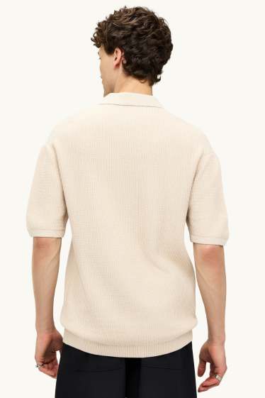 Herren - Strick-Poloshirt - gerippt - beige