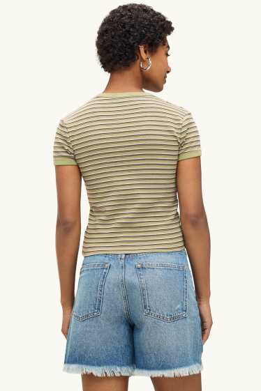 Dona - Samarreta de mànigues curtes - slim fit - de ratlles - verd clar