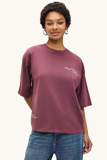 Femmes - T-shirt - Oversize - bordeaux
