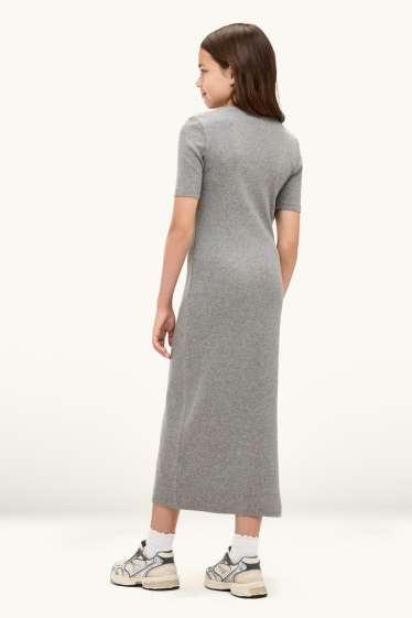Enfants filles - Étoile - robe avec pierres de strass - finition côtelée - gris
