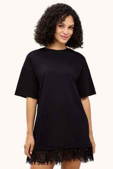 Women - T-shirt dress - straight fit - black