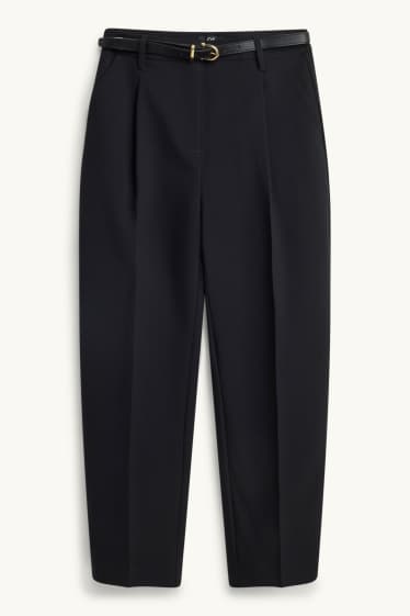 Dames - Pantalon met riem - high waist - tapered fit - zwart
