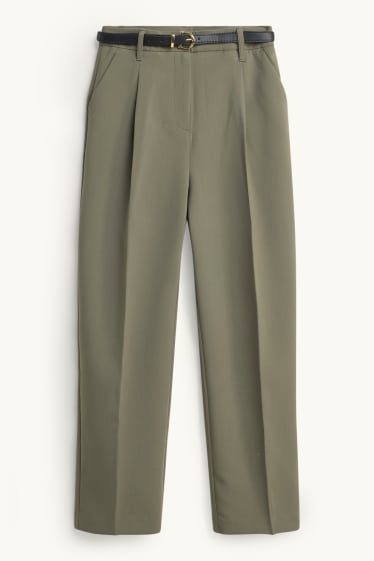 Donna - Pantaloni con cintura - vita alta - tapered fit - verde