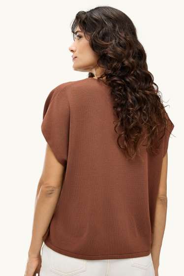 Damen - Strickpullover - kurzarm - hellbraun