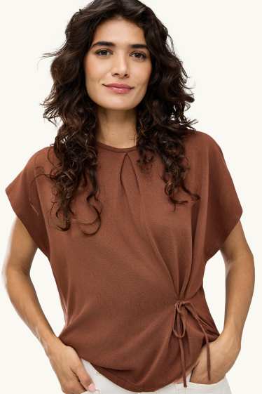 Damen - Strickpullover - kurzarm - hellbraun