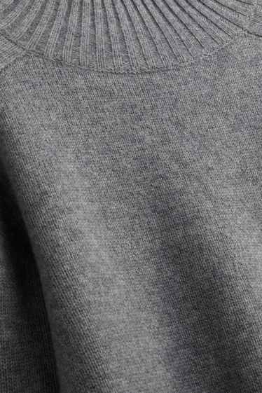 Femmes - Pull à col montant, contenant du cachemire - laine mélangée - gris chiné