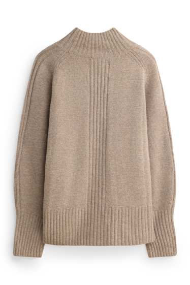 Femmes - Pull à col montant, contenant du cachemire - laine mélangée - marron clair