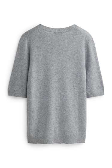 Damen - Kaschmir-Strickpullover - kurzarm - grau-melange