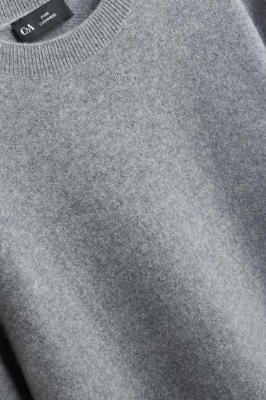 Damen - Kaschmir-Strickpullover - kurzarm - grau-melange