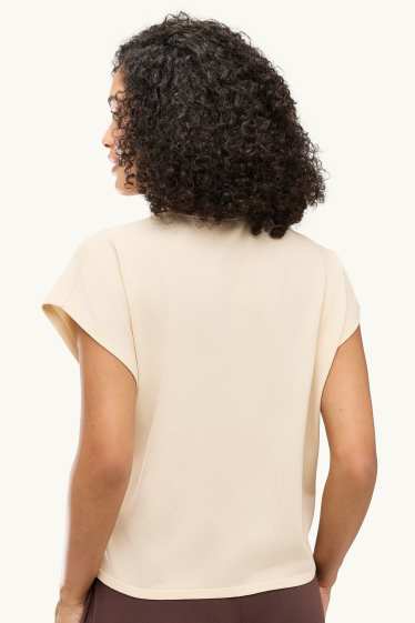 Damen - Strickpullover - kurzarm - hellbeige