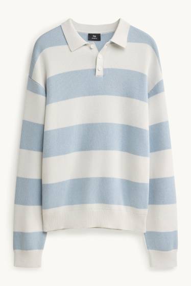 Herren - Pullover - gestreift - weiß / hellblau