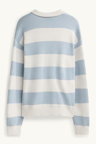 Herren - Pullover - gestreift - weiß / hellblau