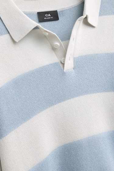 Herren - Pullover - gestreift - weiß / hellblau